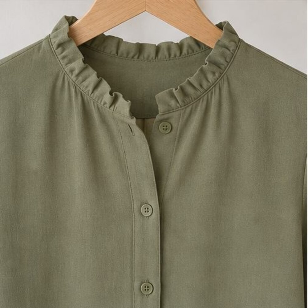 Olive Ruffle Collar Blouse - Picture 4 of 6